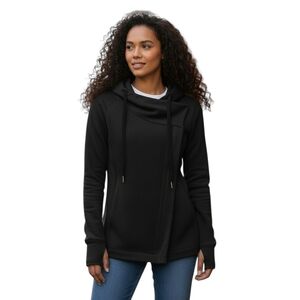 Lululemon Asymmetrical Full Zip Hoodie Jacket Sz 6 Black Stretch Yoga Athleisure